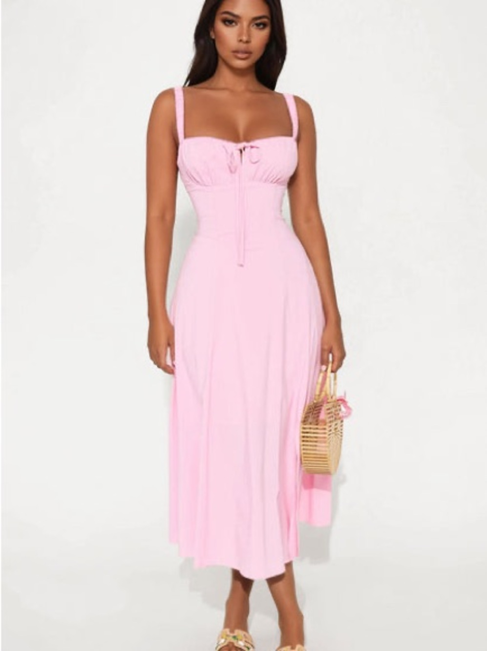Pastel Pink Tie-Front Maxi Dress